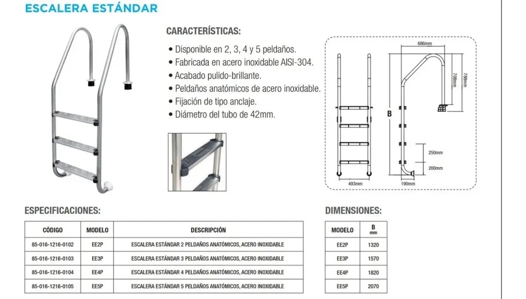 SOLO MELI SUR - ESCALERA 5 PEDAÑOS AC. INOXIDABLE PISCINAS ALBERCAS