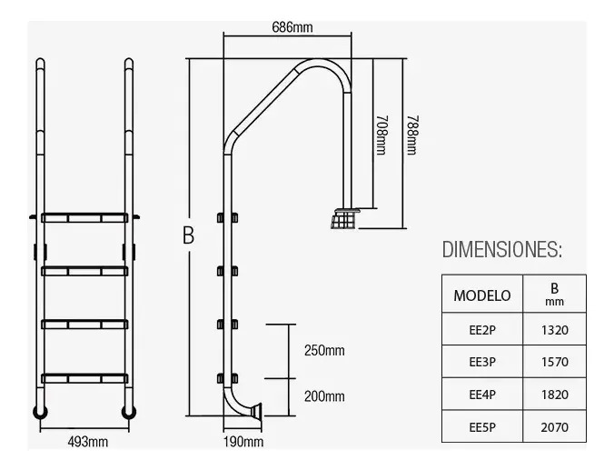 SOLO MELI SUR - ESCALERA ACERO INOXIDABLE 3 P INTERWATER PISCINAS ALBERCAS