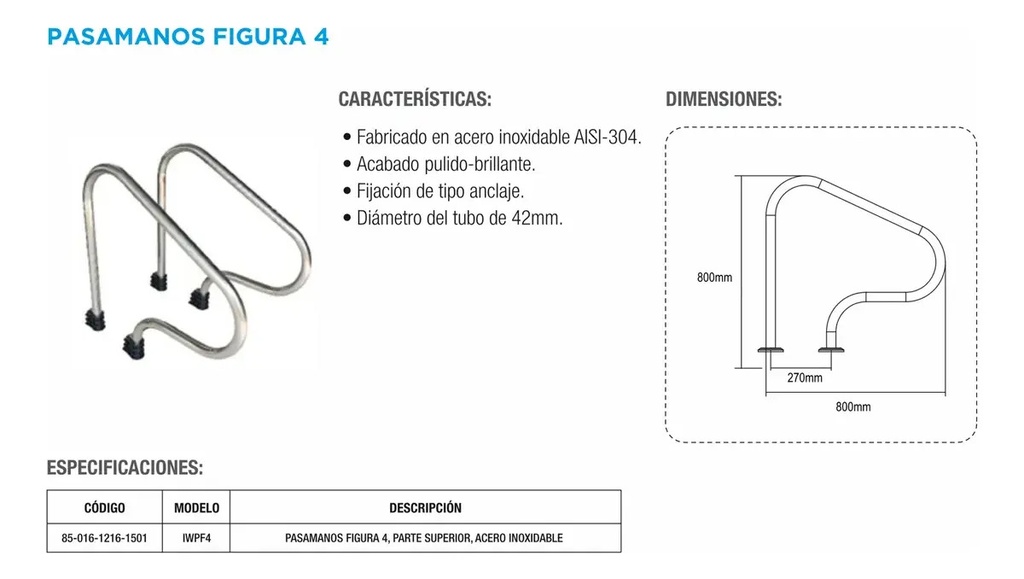 SOLO MELI SUR - PASAMANOS DE NARIZ PARA ALBERCA ACERO INOXIDABLE