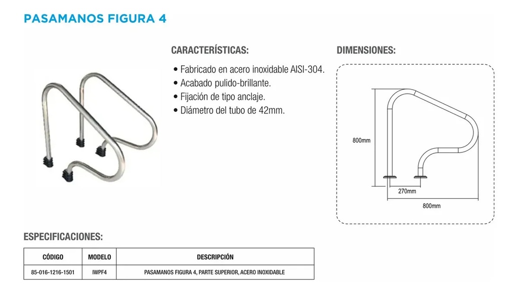 SOLO MELI PIS - PAR PASAMANOS PARA ALBERCA ACERO INOXIDABLE 304