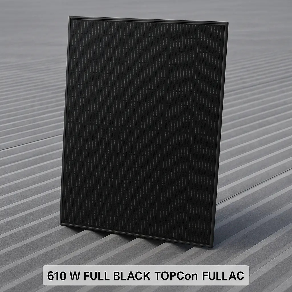 SOLO MELI SUR - MÓDULO PANEL SOLAR 610W FULL BLACK MONOCRISTALINO 144 CELDAS NEGRO 1500V 62.69V
