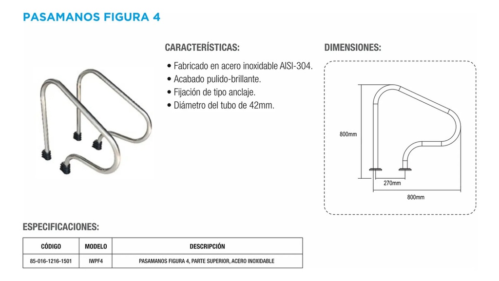 SOLO MELI - PAR PASAMANOS PARA ALBERCA ACERO INOXIDABLE 304