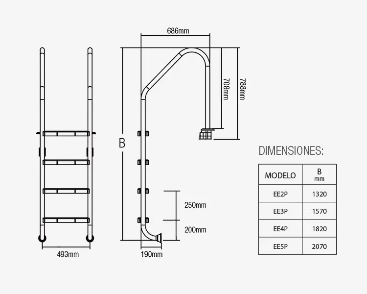 SOLO MELI - ESCALERA ACERO INOXIDABLE 3 P INTERWATER PISCINAS ALBERCAS