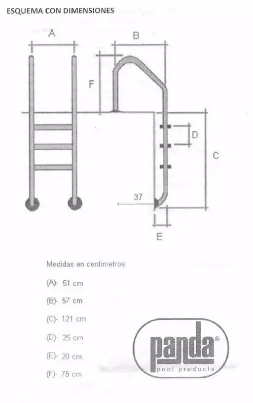 SOLO MELI - ESCALERA ACERO INOXIDABLE 3 PELDAÑOS PANDA PISCINAS ALBERCAS