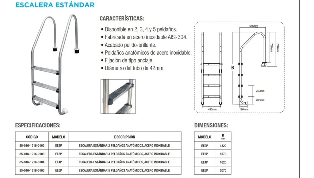 SOLO MELI - ESCALERA 5 PEDAÑOS AC. INOXIDABLE PISCINAS ALBERCAS