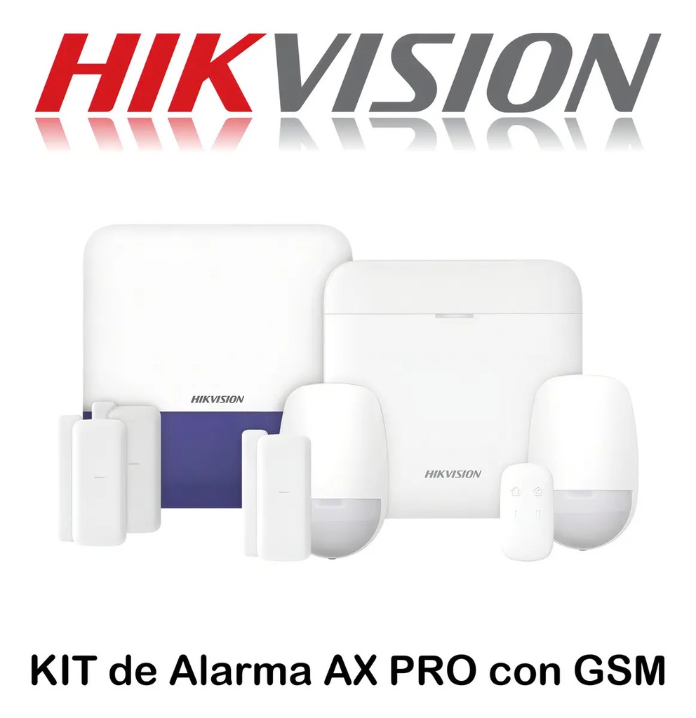 SOLO MELI - KIT DE ALARMA AX PRO CON GSM (3G/4G) / INCLUYE: 1 HUB CON BATERIA DE RESPALDO / 2 SENSORES PIR / 3 CONTACTOS MAGNÉTICOS MINI / 1 CONTROL REMOTO / 1 SIRENA INALAMBRICA EXTERIOR / WIFI / DS-PWA48-KSV2